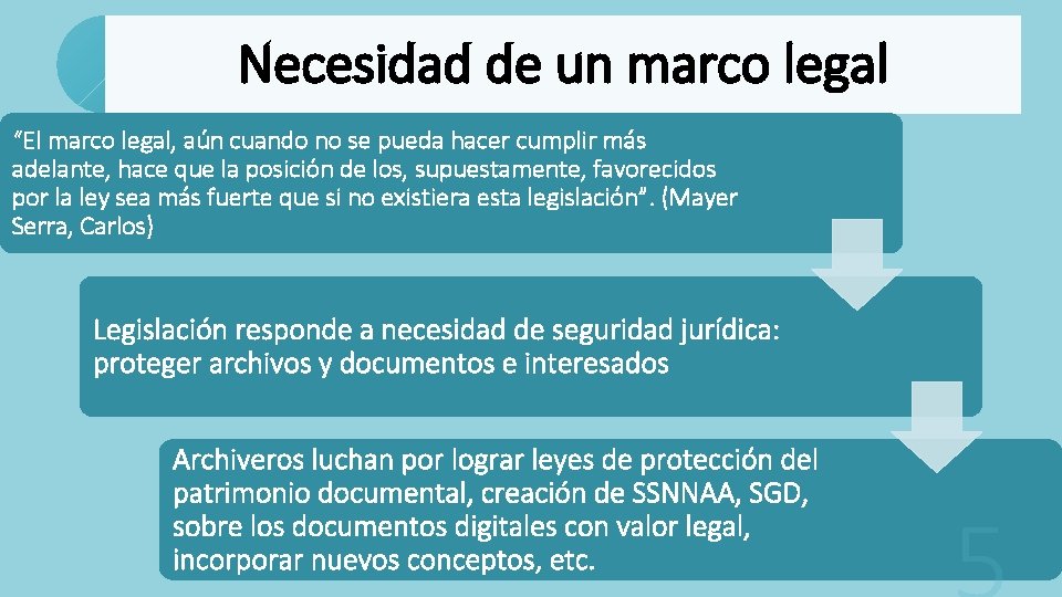 Necesidad de un marco legal “El marco legal, aún cuando no se pueda hacer