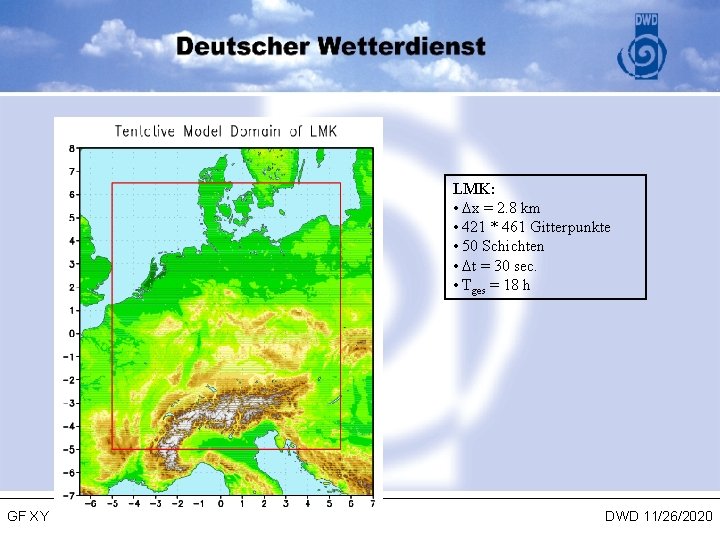 LMK: • x = 2. 8 km • 421 * 461 Gitterpunkte • 50