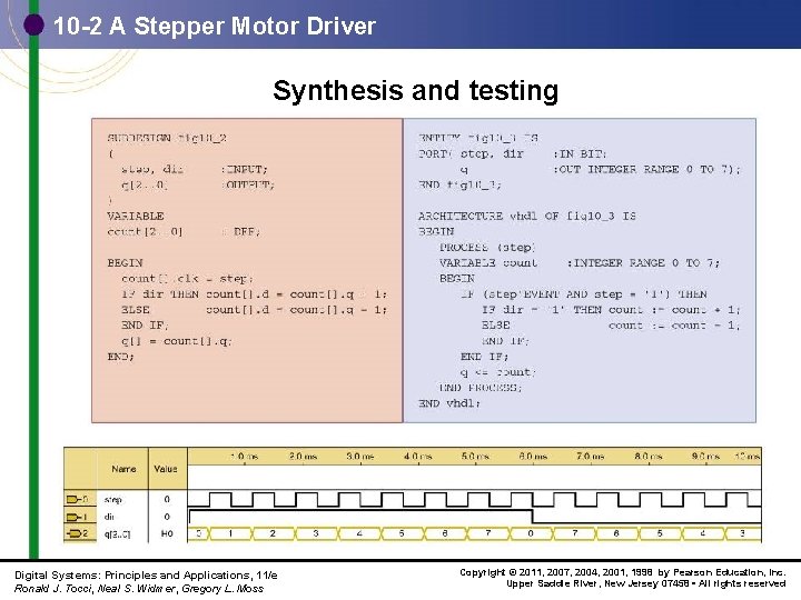 10 -2 A Stepper Motor Driver Synthesis and testing Digital Systems: Principles and Applications,