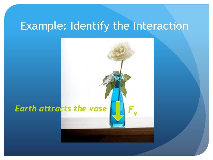 Example: Identify the Interaction Earth attracts the vase Fg 
