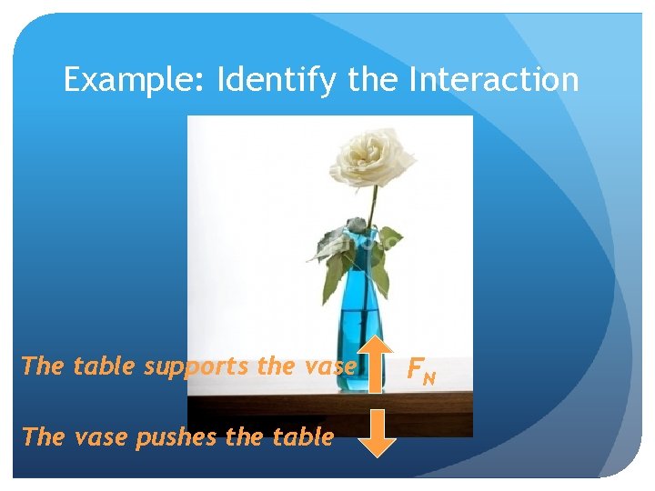 Example: Identify the Interaction The table supports the vase The vase pushes the table