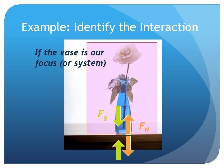 Example: Identify the Interaction If the vase is our focus (or system) Fg FN