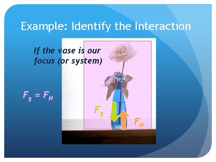Example: Identify the Interaction If the vase is our focus (or system) Fg =
