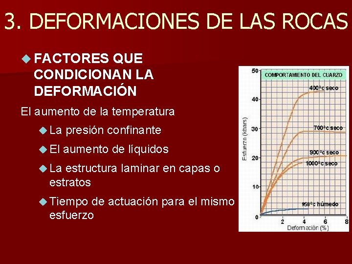 3. DEFORMACIONES DE LAS ROCAS FACTORES QUE CONDICIONAN LA DEFORMACIÓN El aumento de la