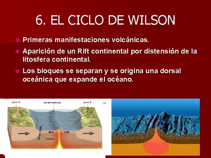 6. EL CICLO DE WILSON Primeras manifestaciones volcánicas. Aparición de un Rift continental por