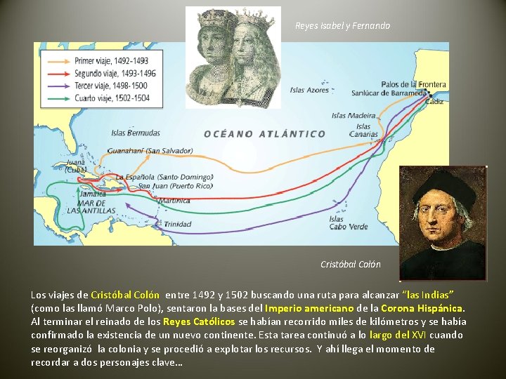 Reyes Isabel y Fernando Cristóbal Colón Los viajes de Cristóbal Colón entre 1492 y