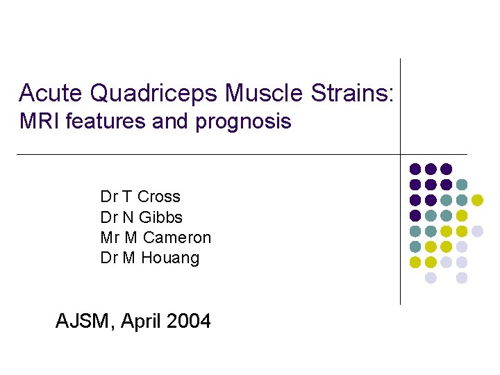 Acute Quadriceps Muscle Strains: MRI features and prognosis Dr T Cross Dr N Gibbs