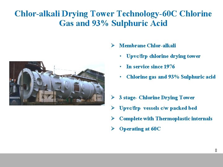 Chlor-alkali Drying Tower Technology-60 C Chlorine Gas and 93% Sulphuric Acid Ø Membrane Chlor-alkali