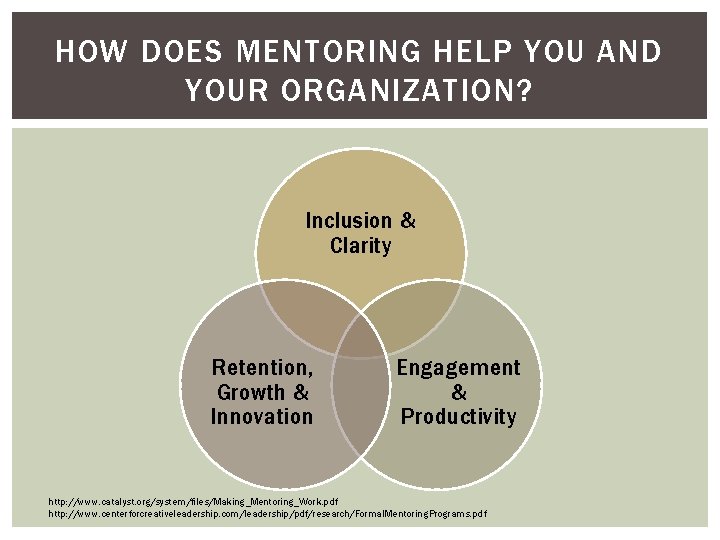 HOW DOES MENTORING HELP YOU AND YOUR ORGANIZATION? Inclusion & Clarity Retention, Growth &