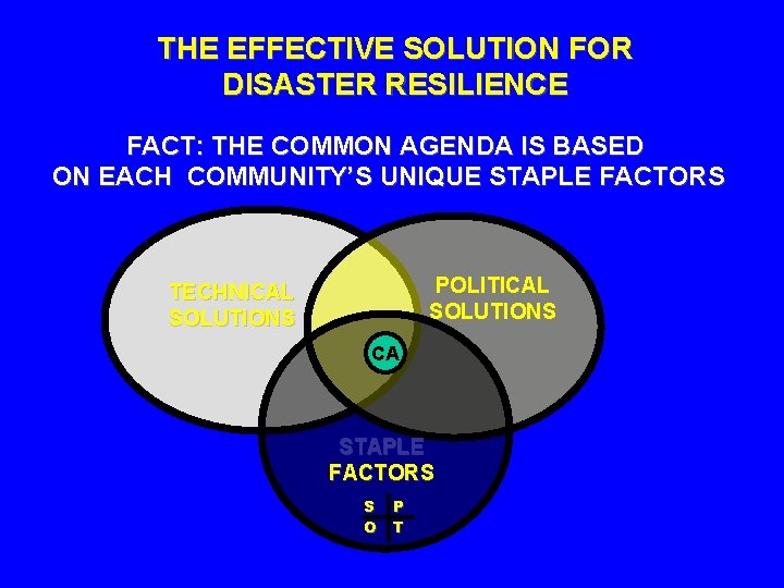 THE EFFECTIVE SOLUTION FOR DISASTER RESILIENCE FACT: THE COMMON AGENDA IS BASED ON EACH