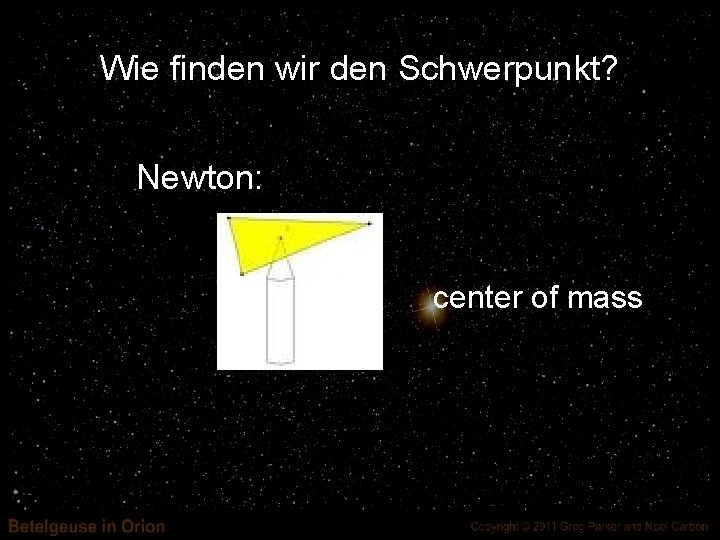 Wie finden wir den Schwerpunkt? Newton: center of mass 