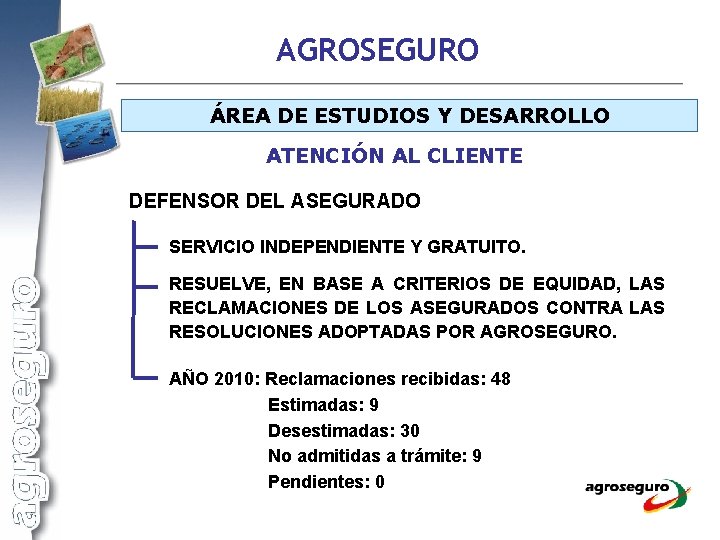 AGROSEGURO ÁREA DE ESTUDIOS Y DESARROLLO ATENCIÓN AL CLIENTE DEFENSOR DEL ASEGURADO SERVICIO INDEPENDIENTE