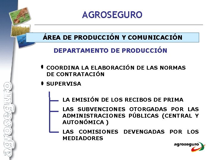 AGROSEGURO ÁREA DE PRODUCCIÓN Y COMUNICACIÓN DEPARTAMENTO DE PRODUCCIÓN COORDINA LA ELABORACIÓN DE LAS