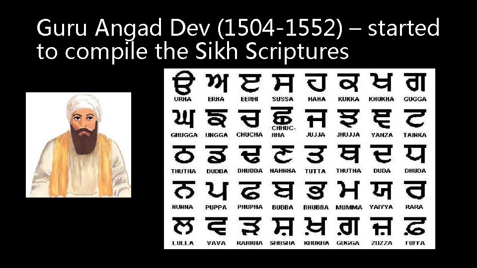 Guru Angad Dev (1504 -1552) – started to compile the Sikh Scriptures 