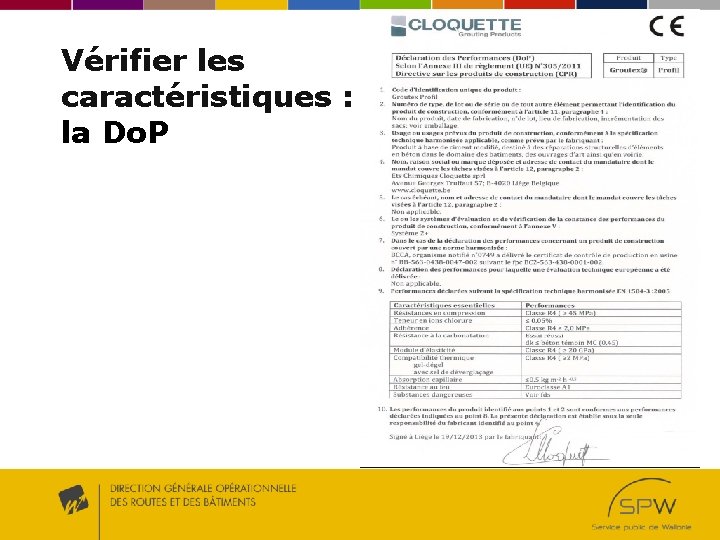 Vérifier les caractéristiques : la Do. P Vérifier les caractéristiques : la Do. P