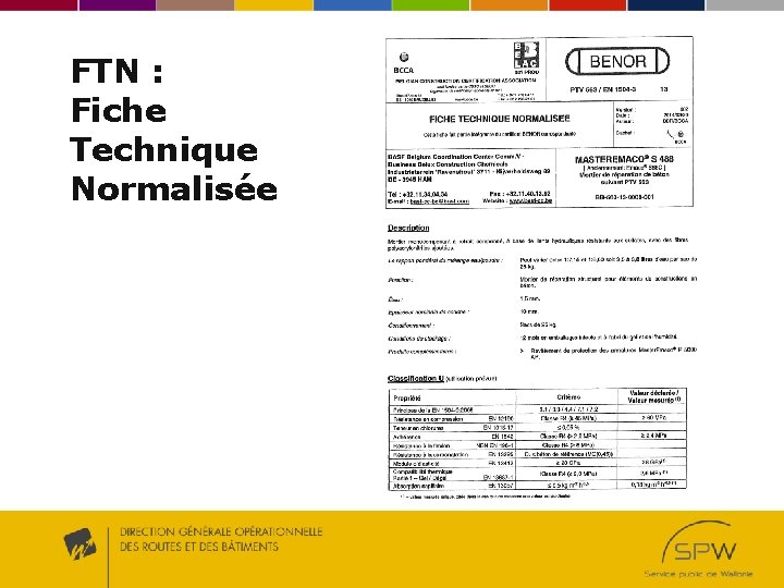 FTN : Fiche Technique Normalisée FTN : Fiche Technique Normalisée