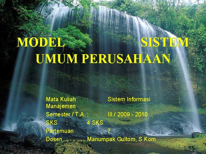 MODEL SISTEM UMUM PERUSAHAAN Mata Kuliah : Sistem Informasi Manajemen Semester / T. A.