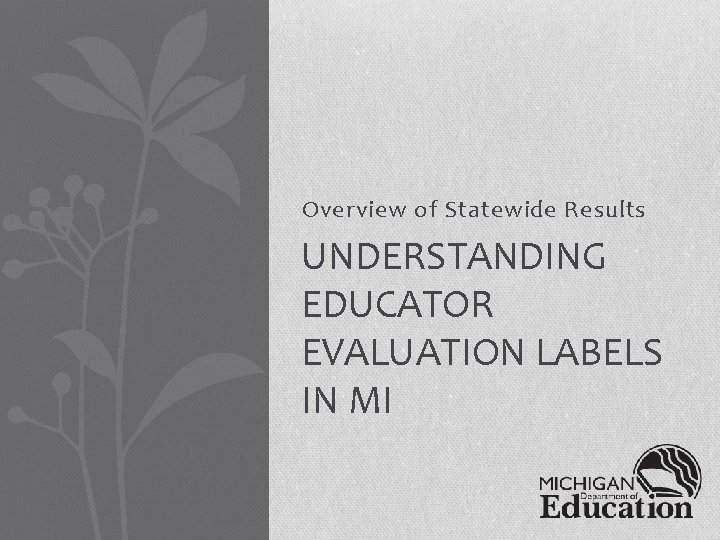 Overview of Statewide Results UNDERSTANDING EDUCATOR EVALUATION LABELS IN MI 