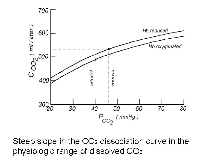 Steep slope in the CO 2 dissociation curve in the physiologic range of dissolved Steep slope in the CO 2 dissociation curve in the physiologic range of dissolved