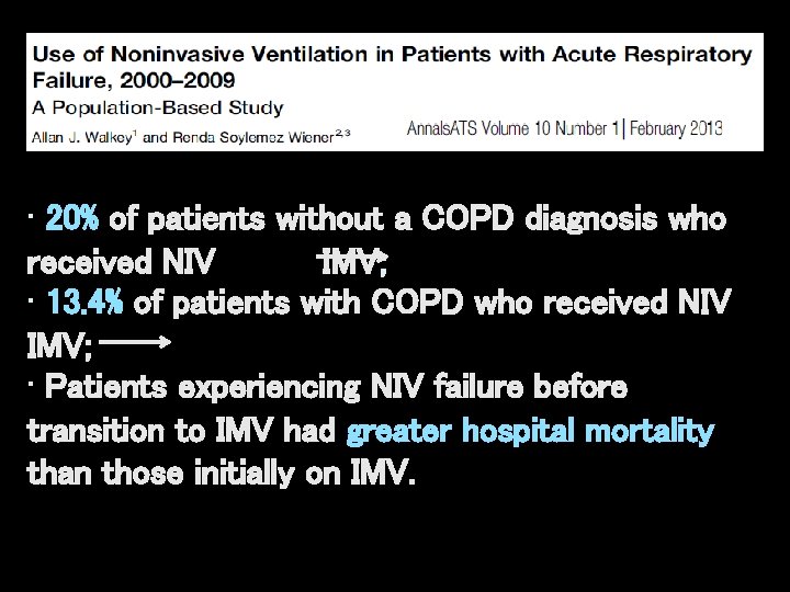 • 20% of patients without a COPD diagnosis who received NIV IMV; • • 20% of patients without a COPD diagnosis who received NIV IMV; •