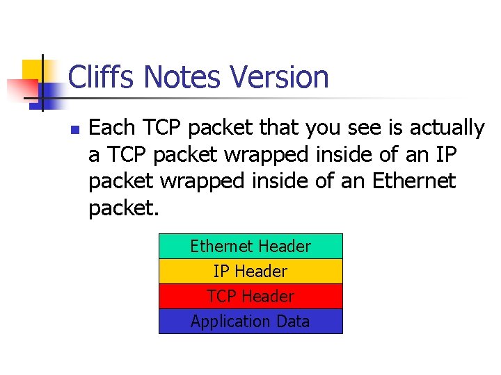 Cliffs Notes Version n Each TCP packet that you see is actually a TCP