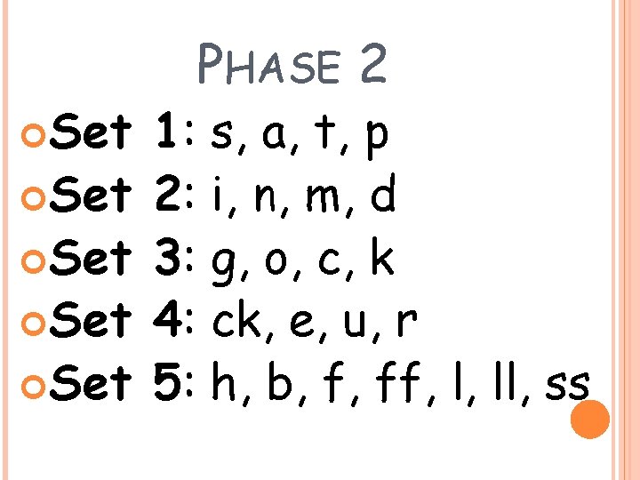  Set Set Set PHASE 2 1: s, a, t, p 2: i, n,