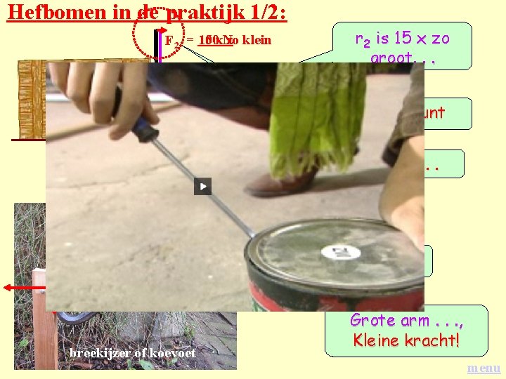 Hefbomen in de praktijk 1/2: 100 x. Nzo klein F 2 = 15 g Hefbomen in de praktijk 1/2: 100 x. Nzo klein F 2 = 15 g