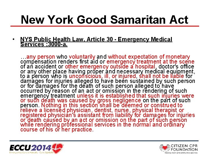 New York Good Samaritan Act • NYS Public Health Law, Article 30 - Emergency