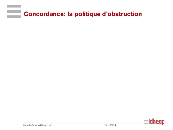 Concordance: la politique d’obstruction | ©IDHEAP - NOM@idheap. unil. ch | | 26/11/2020 |