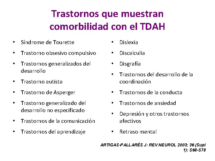 Trastornos que muestran comorbilidad con el TDAH • Síndrome de Tourette • Dislexia •