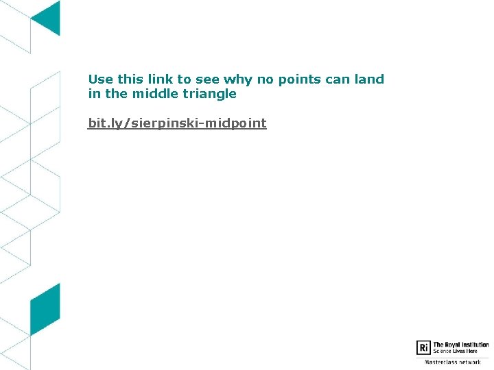 Use this link to see why no points can land in the middle triangle