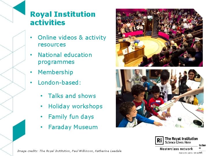 Royal Institution activities • Online videos & activity resources • National education programmes •