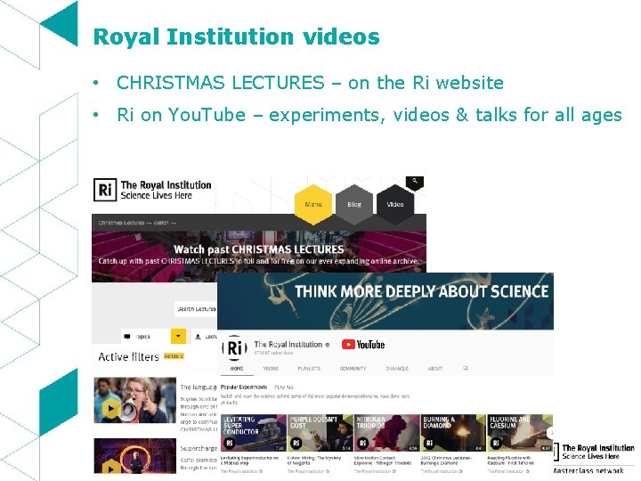 Royal Institution videos • CHRISTMAS LECTURES – on the Ri website • Ri on