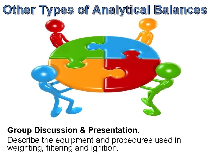 Other Types of Analytical Balances Group Discussion & Presentation. Describe the equipment and procedures