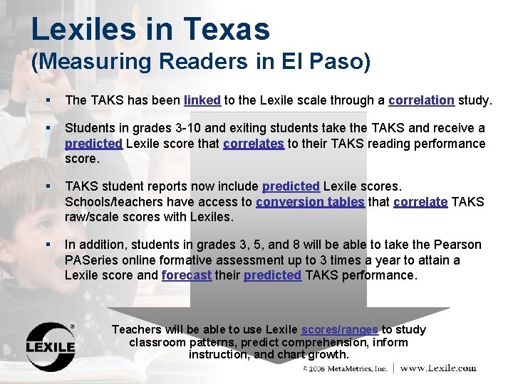 Lexiles in Texas (Measuring Readers in El Paso) § The TAKS has been linked