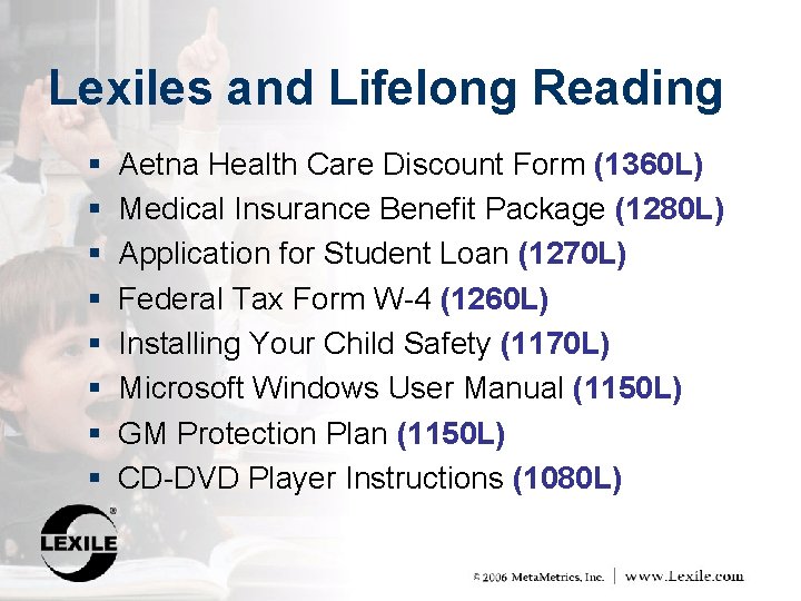 Lexiles and Lifelong Reading § Aetna Health Care Discount Form (1360 L) § Medical