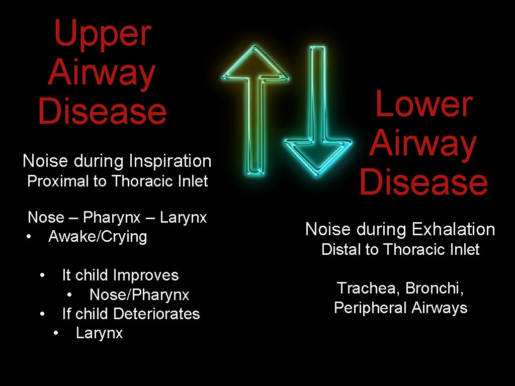 Upper Airway Disease Croup Noise during Inspiration Foreign Body Proximal to Thoracic Inlet Epiglottitis Upper Airway Disease Croup Noise during Inspiration Foreign Body Proximal to Thoracic Inlet Epiglottitis