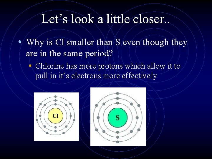 Let’s look a little closer. . • Why is Cl smaller than S even