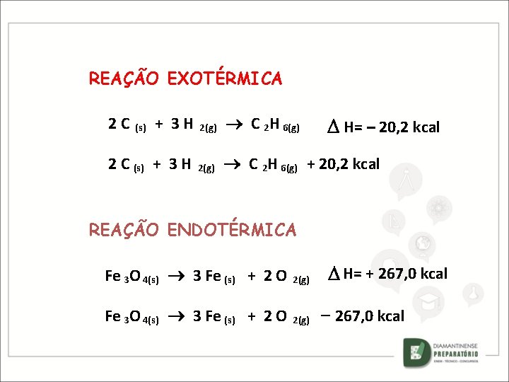 REAÇÃO EXOTÉRMICA + 3 H 2(g) C 2 H 6(g) 2 C (s) +