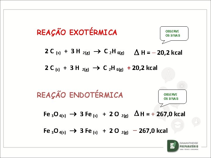 REAÇÃO EXOTÉRMICA OBSERVE OS SINAIS + 3 H 2(g) C 2 H 6(g) 2