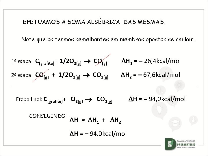 EFETUAMOS A SOMA ALGÉBRICA DAS MESMAS. Note que os termos semelhantes em membros opostos