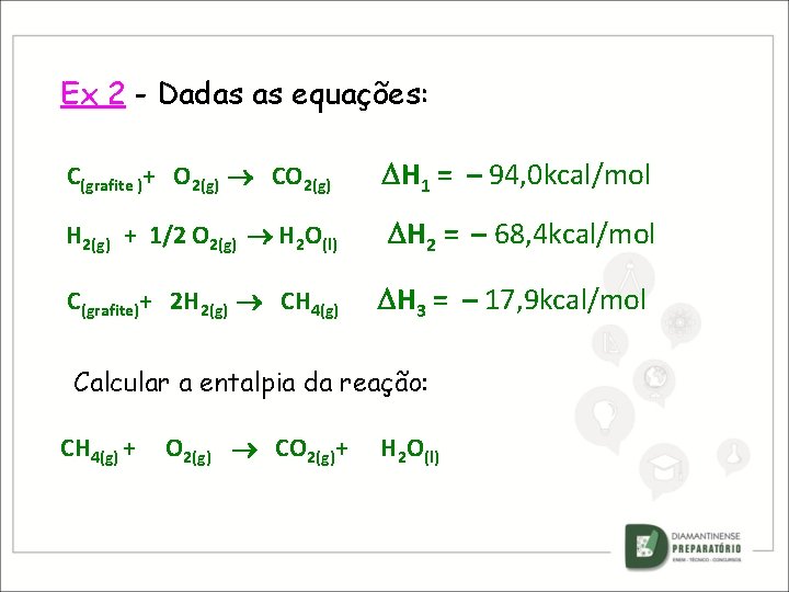 Ex 2 - Dadas as equações: C(grafite )+ O 2(g) CO 2(g) H 1