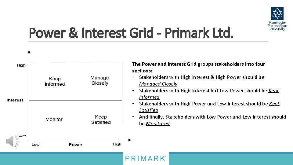 Power & Interest Grid - Primark Ltd. The Power and Interest Grid groups stakeholders