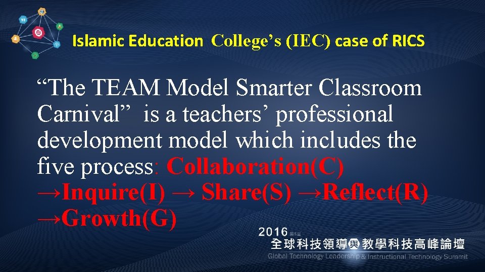 Islamic Education College’s (IEC) case of RICS “The TEAM Model Smarter Classroom Carnival” is