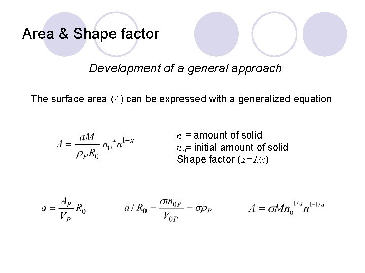 Area & Shape factor Development of a general approach The surface area (A) can