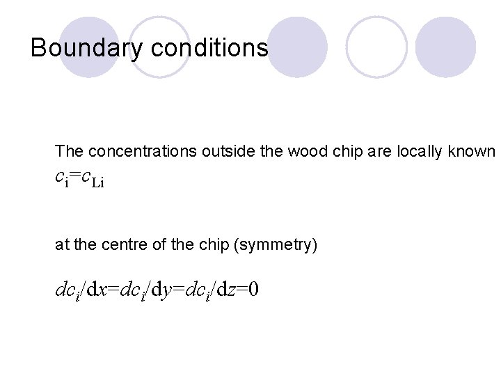 Boundary conditions The concentrations outside the wood chip are locally known ci=c. Li at