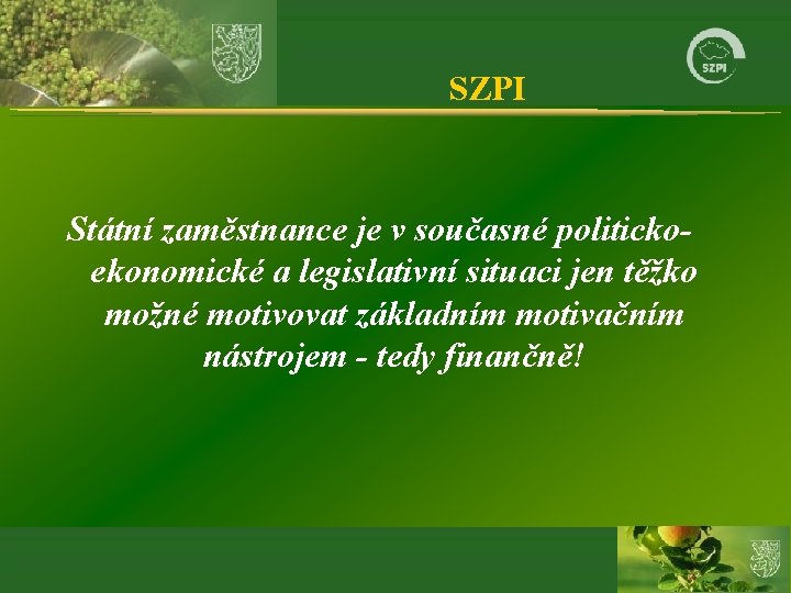 SZPI Státní zaměstnance je v současné politickoekonomické a legislativní situaci jen těžko možné motivovat