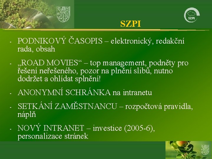 SZPI - PODNIKOVÝ ČASOPIS – elektronický, redakční rada, obsah - „ROAD MOVIES“ – top