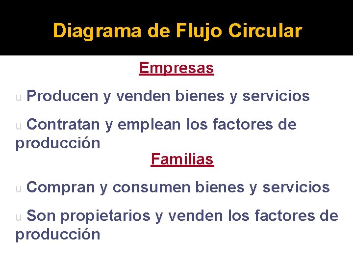 Diagrama de Flujo Circular Empresas u Producen y venden bienes y servicios u Contratan