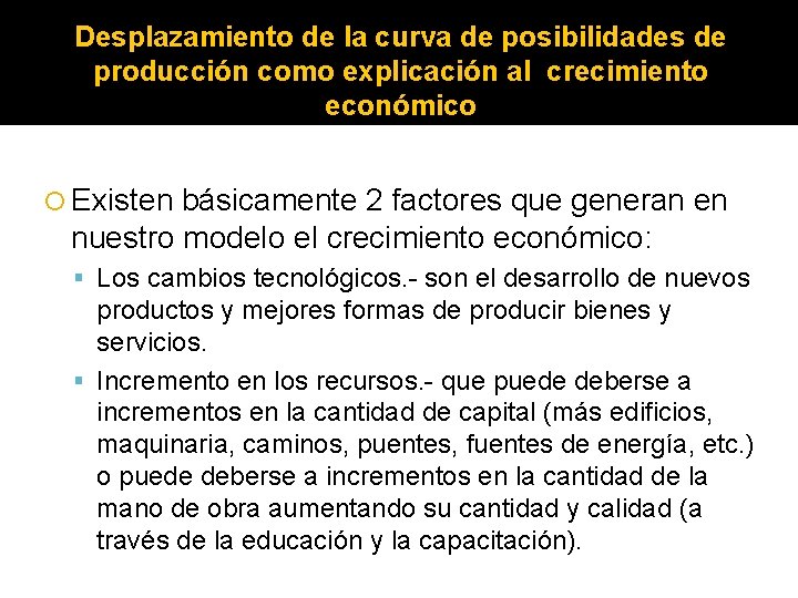 Desplazamiento de la curva de posibilidades de producción como explicación al crecimiento económico Existen